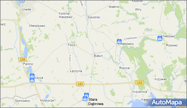 mapa Białuń gmina Stara Dąbrowa, Białuń gmina Stara Dąbrowa na mapie Targeo