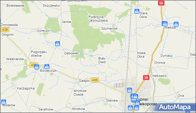 mapa Biały Dwór gmina Koźmin Wielkopolski, Biały Dwór gmina Koźmin Wielkopolski na mapie Targeo