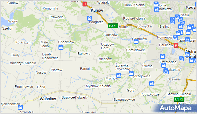 mapa Biechów gmina Kunów, Biechów gmina Kunów na mapie Targeo