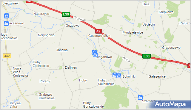 mapa Bieganowo gmina Kołaczkowo, Bieganowo gmina Kołaczkowo na mapie Targeo