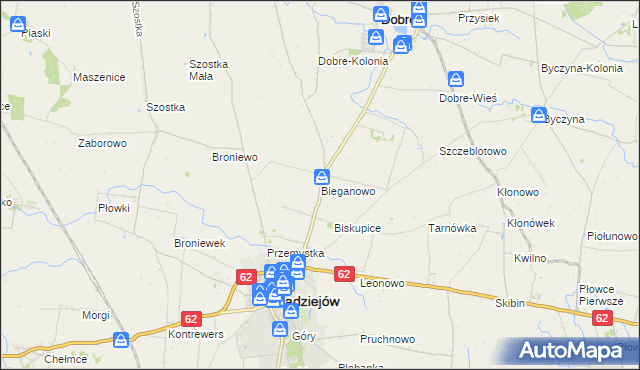 mapa Bieganowo gmina Radziejów, Bieganowo gmina Radziejów na mapie Targeo