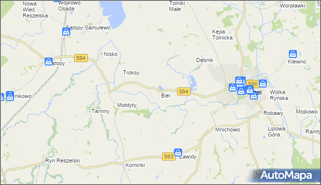 mapa Biel gmina Reszel, Biel gmina Reszel na mapie Targeo