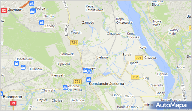 mapa Bielawa gmina Konstancin-Jeziorna, Bielawa gmina Konstancin-Jeziorna na mapie Targeo