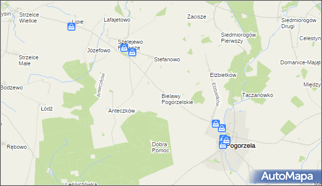 mapa Bielawy Pogorzelskie, Bielawy Pogorzelskie na mapie Targeo