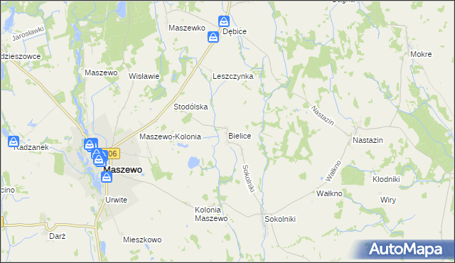 mapa Bielice gmina Maszewo, Bielice gmina Maszewo na mapie Targeo