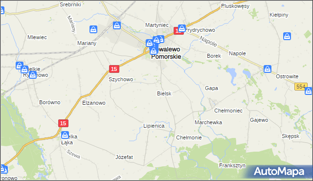 mapa Bielsk gmina Kowalewo Pomorskie, Bielsk gmina Kowalewo Pomorskie na mapie Targeo