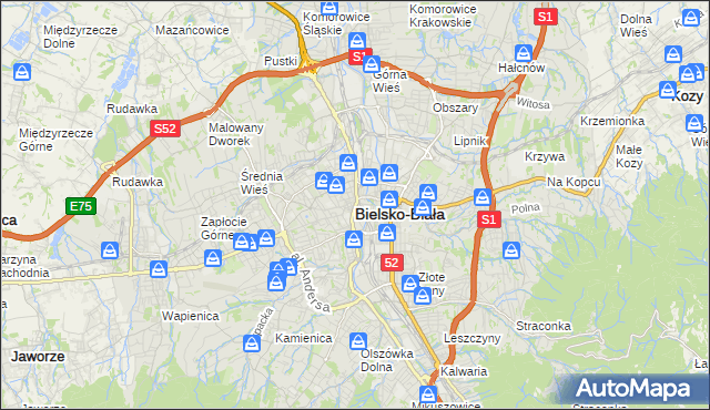 mapa Bielsko-Białej, Bielsko-Biała na mapie Targeo