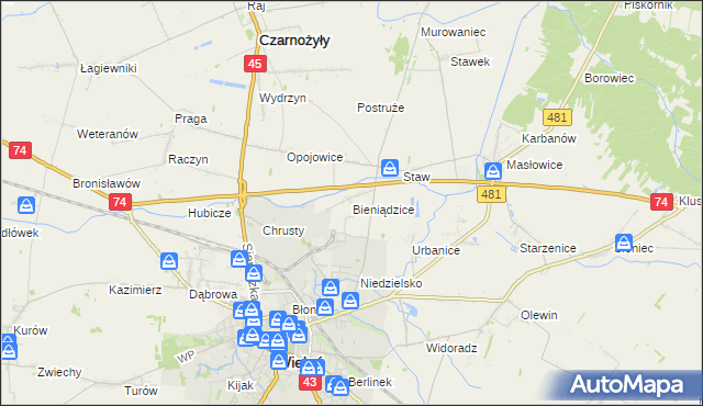 mapa Bieniądzice, Bieniądzice na mapie Targeo