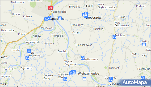 mapa Bieniaszowice, Bieniaszowice na mapie Targeo