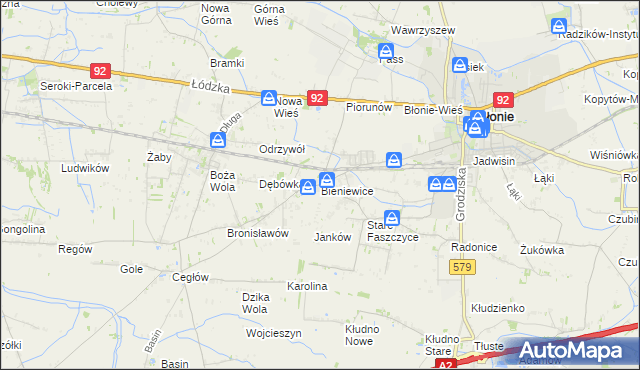 mapa Bieniewice, Bieniewice na mapie Targeo