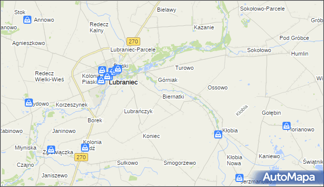mapa Biernatki gmina Lubraniec, Biernatki gmina Lubraniec na mapie Targeo