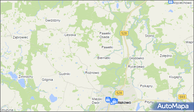 mapa Biernatki gmina Miłakowo, Biernatki gmina Miłakowo na mapie Targeo