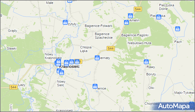 mapa Biernaty gmina Krasnosielc, Biernaty gmina Krasnosielc na mapie Targeo