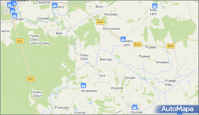 mapa Biernaty gmina Lidzbark, Biernaty gmina Lidzbark na mapie Targeo