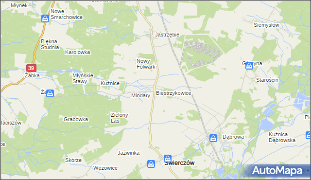 mapa Biestrzykowice, Biestrzykowice na mapie Targeo