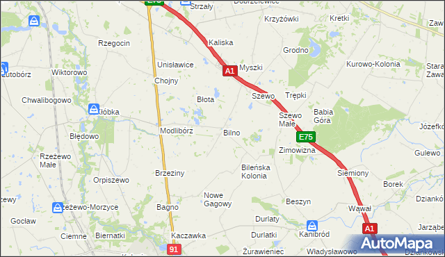 mapa Bilno gmina Lubień Kujawski, Bilno gmina Lubień Kujawski na mapie Targeo