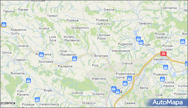 mapa Binarowa, Binarowa na mapie Targeo