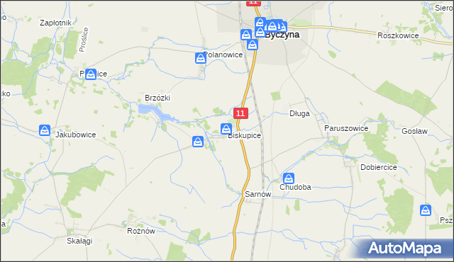 mapa Biskupice gmina Byczyna, Biskupice gmina Byczyna na mapie Targeo