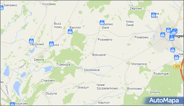 mapa Biskupice gmina Przemęt, Biskupice gmina Przemęt na mapie Targeo