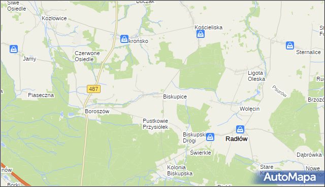 mapa Biskupice gmina Radłów, Biskupice gmina Radłów na mapie Targeo