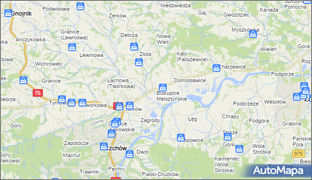 mapa Biskupice Melsztyńskie, Biskupice Melsztyńskie na mapie Targeo