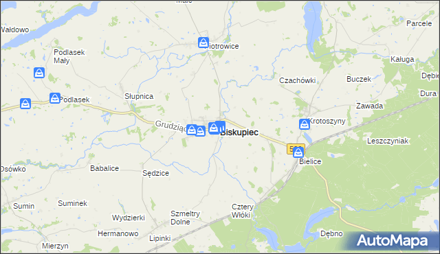 mapa Biskupiec powiat nowomiejski, Biskupiec powiat nowomiejski na mapie Targeo