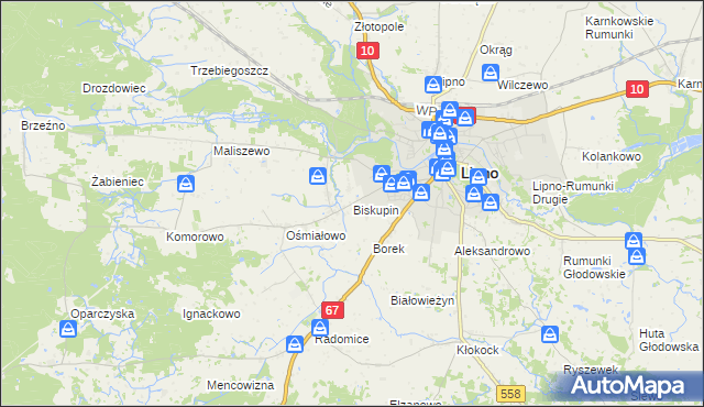 mapa Biskupin gmina Lipno, Biskupin gmina Lipno na mapie Targeo