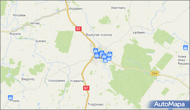 mapa Bisztynek, Bisztynek na mapie Targeo