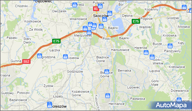 mapa Bładnice Dolne, Bładnice Dolne na mapie Targeo