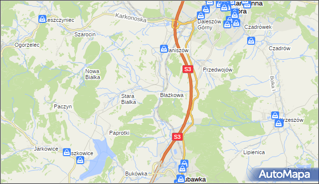 mapa Błażkowa gmina Lubawka, Błażkowa gmina Lubawka na mapie Targeo