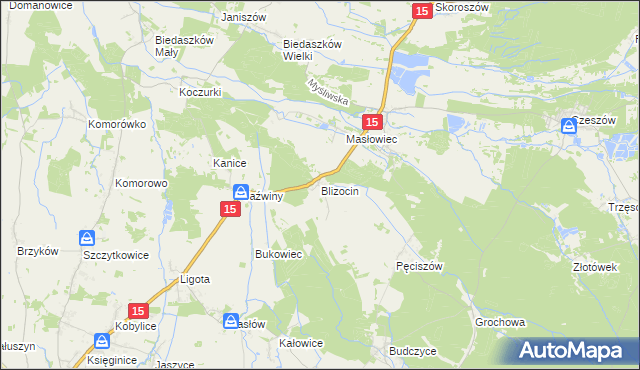 mapa Blizocin gmina Trzebnica, Blizocin gmina Trzebnica na mapie Targeo