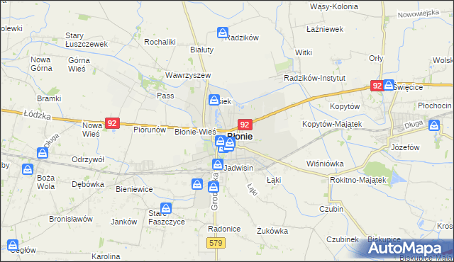 mapa Błonie powiat warszawski zachodni, Błonie powiat warszawski zachodni na mapie Targeo