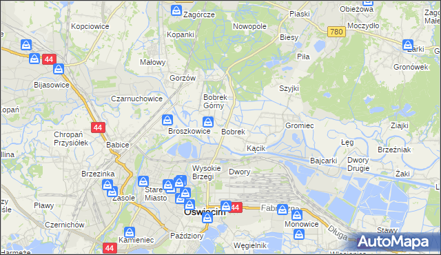 mapa Bobrek gmina Chełmek, Bobrek gmina Chełmek na mapie Targeo