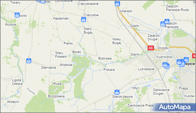 mapa Bobrowa gmina Rudniki, Bobrowa gmina Rudniki na mapie Targeo