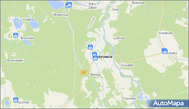 mapa Bobrowice powiat krośnieński, Bobrowice powiat krośnieński na mapie Targeo