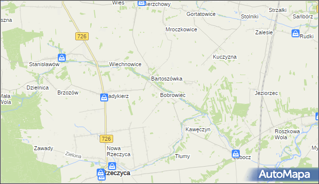 mapa Bobrowiec gmina Rzeczyca, Bobrowiec gmina Rzeczyca na mapie Targeo