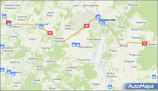 mapa Bobrowniki gmina Głowaczów, Bobrowniki gmina Głowaczów na mapie Targeo