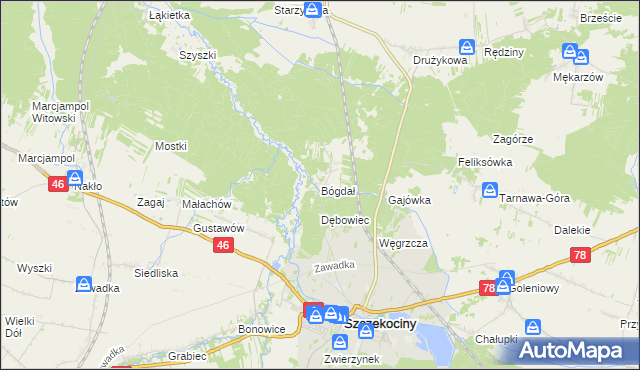 mapa Bógdał, Bógdał na mapie Targeo