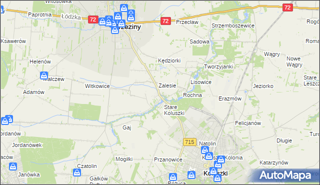 mapa Bogdanka gmina Brzeziny, Bogdanka gmina Brzeziny na mapie Targeo