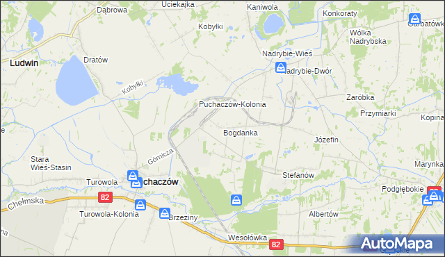 mapa Bogdanka gmina Puchaczów, Bogdanka gmina Puchaczów na mapie Targeo