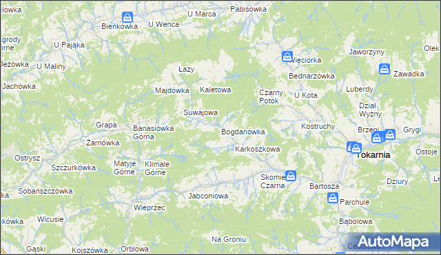 mapa Bogdanówka gmina Tokarnia, Bogdanówka gmina Tokarnia na mapie Targeo