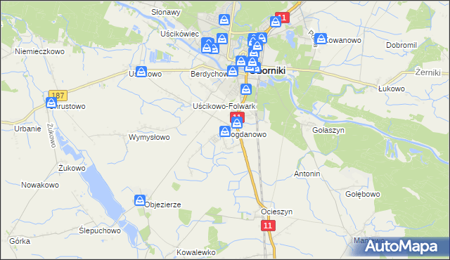 mapa Bogdanowo gmina Oborniki, Bogdanowo gmina Oborniki na mapie Targeo