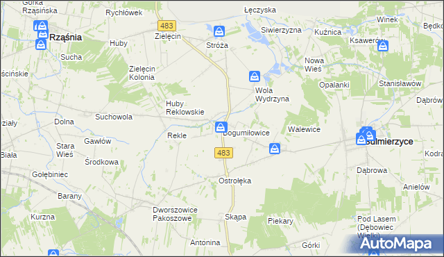 mapa Bogumiłowice gmina Sulmierzyce, Bogumiłowice gmina Sulmierzyce na mapie Targeo
