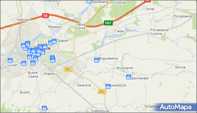 mapa Bogusławice gmina Oleśnica, Bogusławice gmina Oleśnica na mapie Targeo