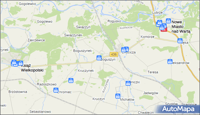 mapa Boguszyn gmina Nowe Miasto nad Wartą, Boguszyn gmina Nowe Miasto nad Wartą na mapie Targeo