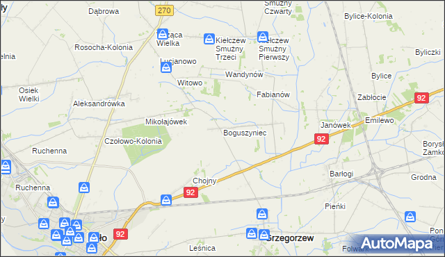 mapa Boguszyniec gmina Grzegorzew, Boguszyniec gmina Grzegorzew na mapie Targeo