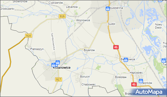 mapa Bojanów gmina Krzanowice, Bojanów gmina Krzanowice na mapie Targeo