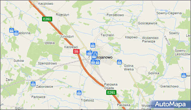 mapa Bojanowo powiat rawicki, Bojanowo powiat rawicki na mapie Targeo