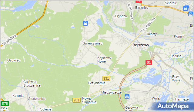 mapa Bojszowy Nowe, Bojszowy Nowe na mapie Targeo