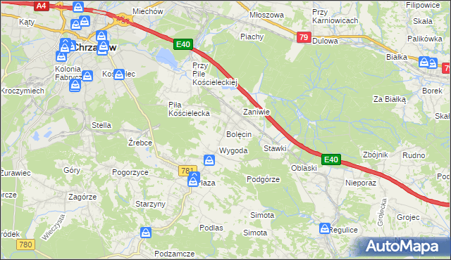 mapa Bolęcin gmina Trzebinia, Bolęcin gmina Trzebinia na mapie Targeo